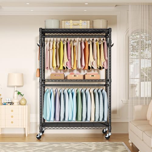 FUTASSI P1 Plus Rolling Clothes Rack, Heavy Duty Portable Closet Wardrobe - Image 2