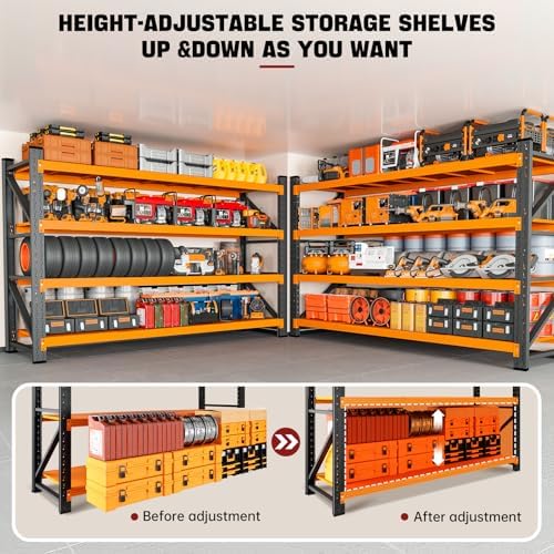 RAVIGIN 5000LBS Storage Shelves,71" W Garage Shelving Heavy Duty Metal Adjustable Garage Shelves, Shelving Units Industrial Shelving for Warehouse,71" W x 24" D x 69" H,Orange - Image 5