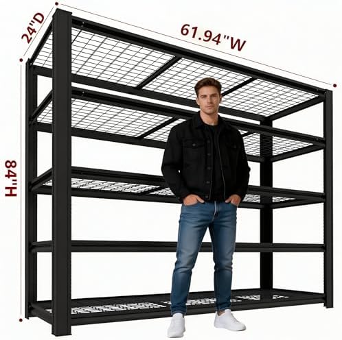 Heavy-Duty Garage Shelving | Metal Garage Storage Racks, 6000-pound capacity; Adjustable Storage Racks for Garage Storage,Multi-Purpose Shelving Unit,84 "H x 61.94 "W x 24 "D (5T-84H*61.94W*24D) - Image 3