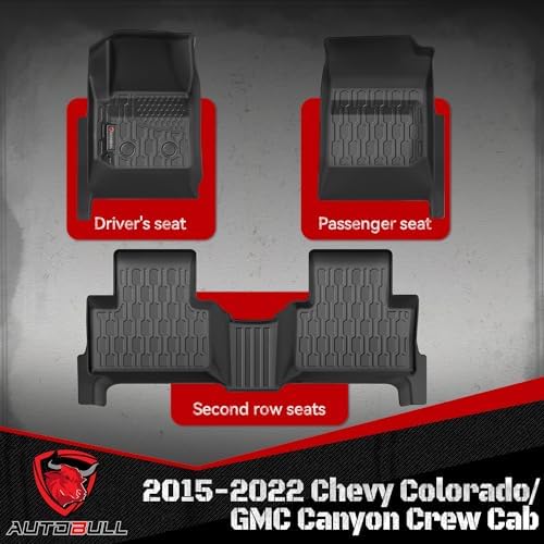 Floor Mats Compatible with 2015-2022 Chevy Colorado/GMC Canyon Crew Cab, All Weather TPE Floor Liners, Custom Fit Car mats, 1st & 2nd Row, Black - Image 2
