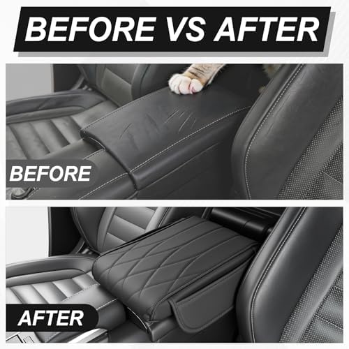 SINGARO Car Center Console Cover Pad, Universal Leather Waterproof Thick Arm Rest Cover for Car with 2 Storage Bags, Car Interior Accessories for Most Vehicles, Cars, SUVs, Trucks (Black) - Image 6