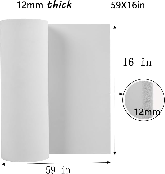 AMZQNART EVA Foam 12mm, Cosplay Foam 16x59 inch White, High Density 90 kg/m³ - Image 2