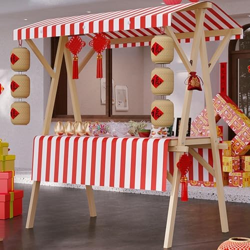 Portable Vendor Cart Mobile Vendor Stand Thickened Wooden Frame Easy Setup 140kg Load Capacity 360° Swivel Wheels Outdoor Cart for Farmers Market Party Events Display(Red+White,120cm(47.2in)) by Unknown
