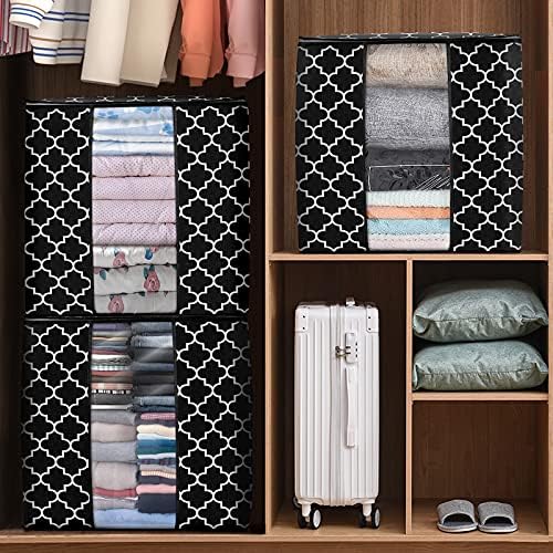 WISELIFE Storage Bags [3 Pack/100L] Large Blanket Clothes Organization and Storage Containers for Comforters,Bedding, Foldable Organizer with Reinforced Handle, Clear Window, Sturdy Zippers,Black - Image 4