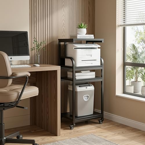 VOWNER 4-Tier Tall Printer Stand with Power Outlet and 4 Lockable Wheels - Image 7