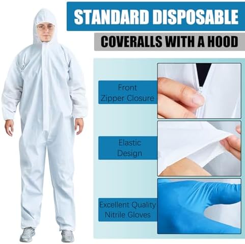 TrelaCo 5 sets Hazmat Suit Disposable Protective Coveralls Full Body - Image 3