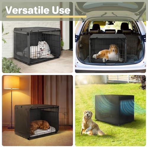 Seiyierr 48 Inche Dog Crate Cover, Double Door Dog Kennel Cover for Large Wire Dog Crate, Lightweight 600D Polyester Windproof Pet Crate Covers, Cover Only, Black - Image 2