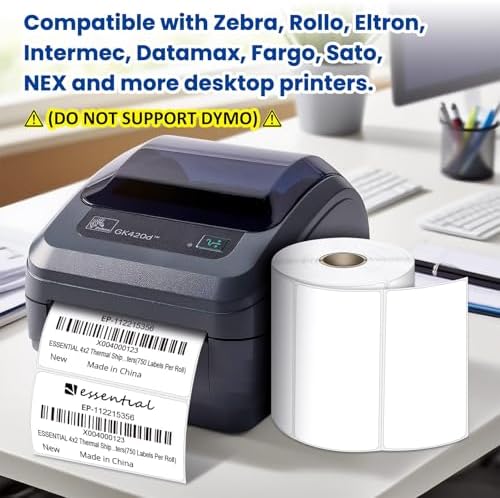 ESSENTIAL 4" x 2" Direct Thermal Labels, 1" Core (12000 Labels, 16 Rolls) - Image 3