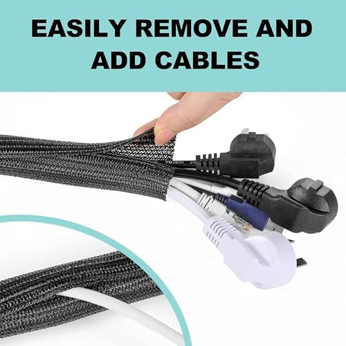 AGPTEK Cable Management Sleeve, 2 Pack 5ft - 1.8 inch Cord Hider, Black - Image 3