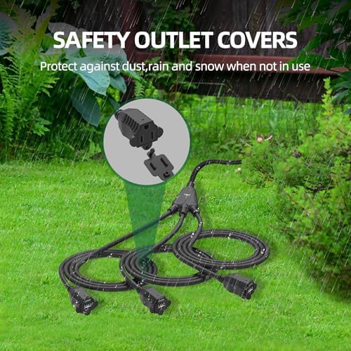 TiFFCOFiO Outdoor Extension Cord with 1 to 3 Splitter Outlets, 25 FT Waterproof Cord with Safety Cover, 3 Electrical Outlets for Christmas Decorations, 16 AWG, ETL Listed - Image 3