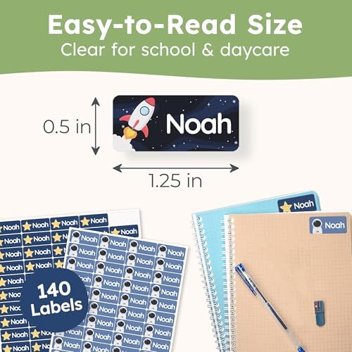 Personalized Name Labels for Kids (140 Labels) - Durable & Waterproof Custom Name Stickers for Clothing Tags, School Supplies, Camp & Daycare - Galaxy (1.2”x0.5”) - Image 5
