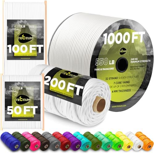 Paracord Rope 550 lb 4mm – Parachute Cord – Utility Camping Rope by TECEUM