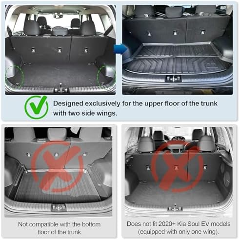 Peleus Floor Mats for KIA Soul 2020-2025 2026 (Fits Upper Floor of The Trunk,Without Subwoofer),TPE All Weather Protection 2 Rows Car Floor Liners with Cargo Liner KIA Soul Trunk Mat+Floor Mats - Image 5