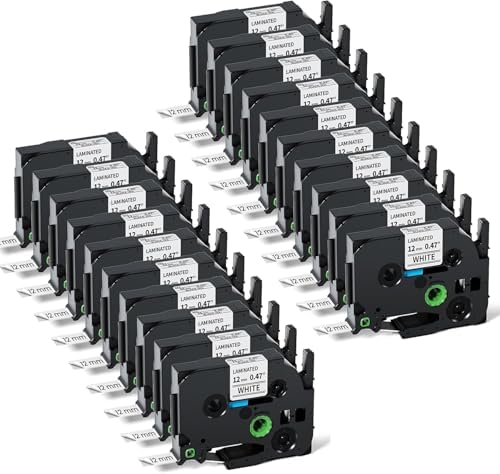 20-Pack TZe TZ Tape 12mm 0.47 Laminated Black on White TZe-231 TZe231 by Labelife