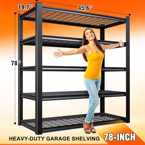 3Pack-78 ''H Storage Shelves, 45.6‘’W Garage Shelving, Adjustable Garage Shelves, 3000lbs Heavy Duty Shelving ,5 Tier Garage Storage Shelves,Easy-To-Install Metal Shelf Storage Rack Shelving Unit - Image 3