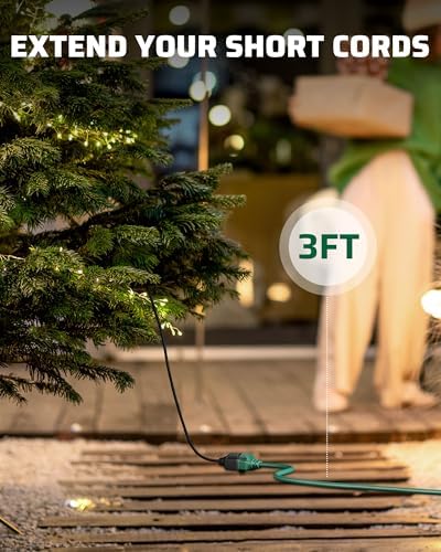 DEWENWILS 2-Pack Extension Cord 3 FT, 13A 125V, ETL Listed, Green - Image 2