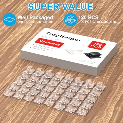 120 PCS Cable Clips Clear, Upgraded Adhesive Cord Clips for Wires on Wall, Christmas Light Clips Wire Clips for Cable Management Cord Organizer, USB, Phone Charger, Cat 6, Car Dash Cam - Image 2