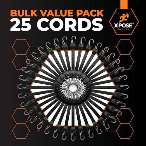 Rubber Bungee Cords with Hooks 25 Pack 41 Inch (62” Max Stretch) Heavy-Duty Black Tie Down Straps for Outdoor, Tarp Covers, Canvas Canopies, Motorcycle, and Cargo - by Xpose Safety - Image 6
