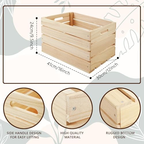 3 Pack Large Wooden Storage Crates 16 x 12 x 9.5 Inches - Image 2