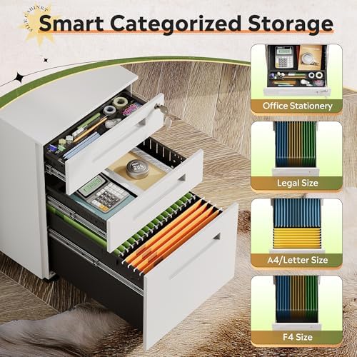 DEVAISE 3 Drawer File Cabinet with Lock, Fully Assembled Except Casters - Image 6