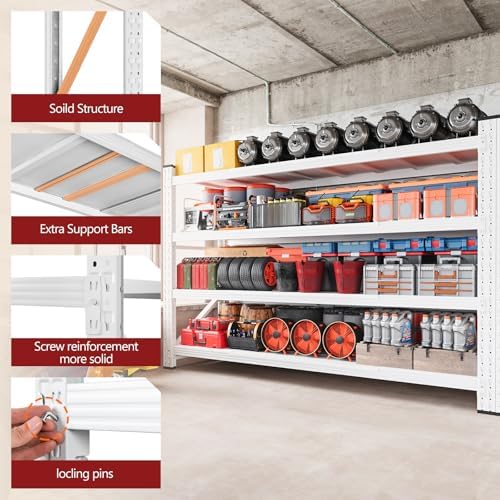 RAVIGIN 5000LBS Storage Shelves,71" W Garage Shelving Heavy Duty Metal Adjustable Garage Shelves, Shelving Units Industrial Shelving for Warehouse,71" W x 24" D x 69" H,White - Image 7