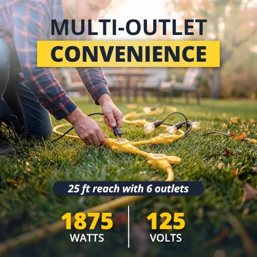 COLSEN Outdoor Extension Cord 25 ft with 6 Outlets, Yellow - Image 5