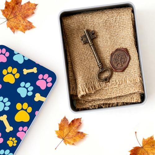 Large Metal Tins Box-7.1” x4.7”x2“ Rectangular Empty Storage Box With Lid Decorative Organizer Storage Tin Case For Office/Cookie/Candy/Jewelry/Photo/Letter-Blue Dog Paw - Image 4