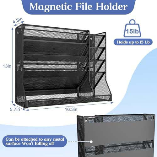 Jakyitvi 5-Tier Magnetic File Organizer R-Shaped Base Wall Hanging Black - Image 6