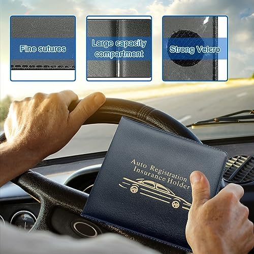 Ziciner Car Registration Insurance Holder, 2Pack Essential Auto Card Document Glove Box Organizer with Touch Fastener, Vehicle Interior Accessories Perfect for Most Car, Truck, SUV (Black/Gold Words) - Image 3