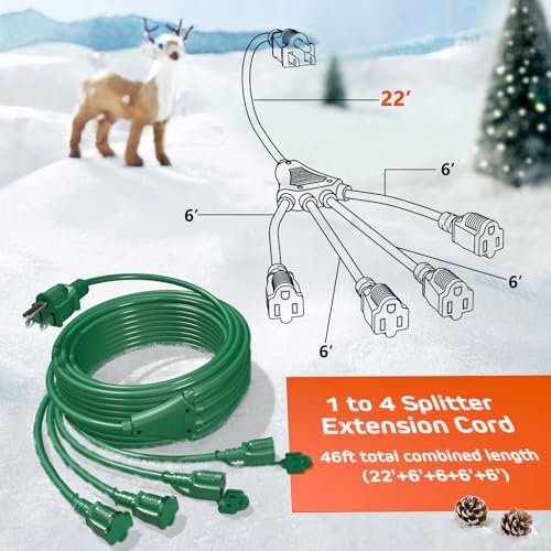 Eversimpleinc 1 to 4 Splitter Extension Cord, 3 Prong Plug 46FT - Image 2