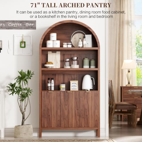 Ieejdn 71.34" Tall Arched Kitchen Pantry,Modern Fluted Wood Storage Cabinet with Doors,Adjustable Shelves,Organizer, Versatile Cupboard for Kitchen,Living Room,Dining Room,Bathroom,Walnut - Image 4