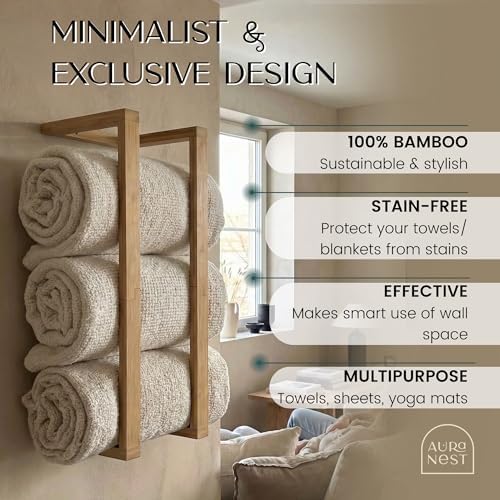 Bamboo Towel Racks - Vertical Wood Towel Rack Bamboo Bathroom Accessories, Storage, Wall Towel Rack for Rolled Towels for Bathroom Furniture, Spa Furniture and Decor - Image 2