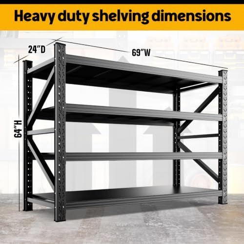 2-Pack 5000LBS Heavy Duty Storage Shelves, 4 Tier Garage Shelving Metal Shelving Unit,Adjustable Heavy Duty Shelving 69" W x 24" D x64 H Black - Image 3