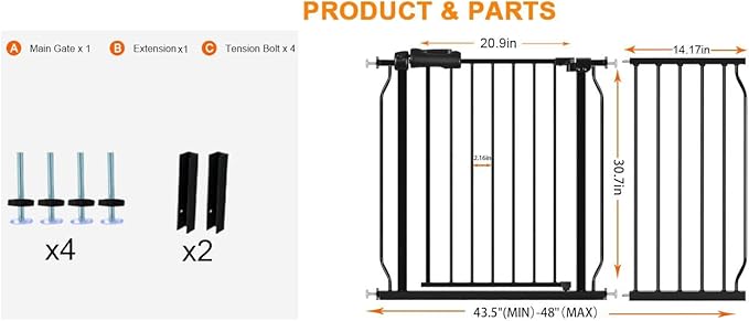 HOOEN Wide Baby Gates for Doorway Stairs 30" Tall 43.5 to 48 Inch Wide Indoor - Image 2