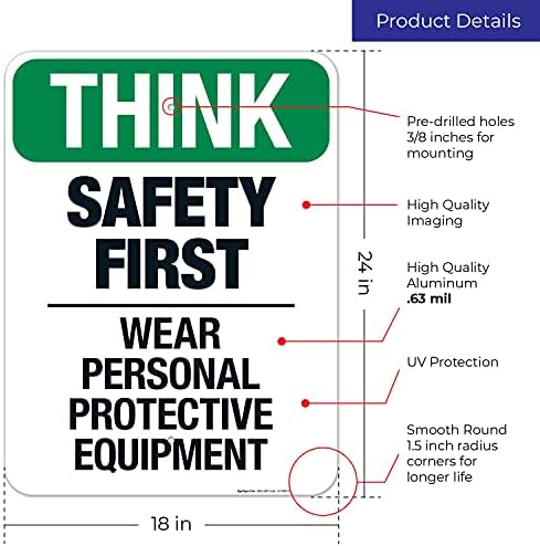 Think Safety First Wear Personal Protective Equipment Sign, - Image 3