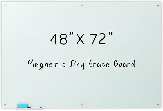 Glass Magnetic White Board – 72 x 48 Inches Dry Erase Frameless Whiteboard by Gooderboard