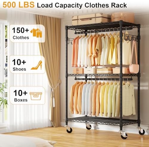 ULIFHOME P1 Rolling Clothes Rack, Portable Wardrobe Closet Holds 500lbs - Image 2