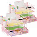 Marbrasse Desk Organizer, 4-Tier Paper File Letter Tray, Pink-2P by Marbrasse