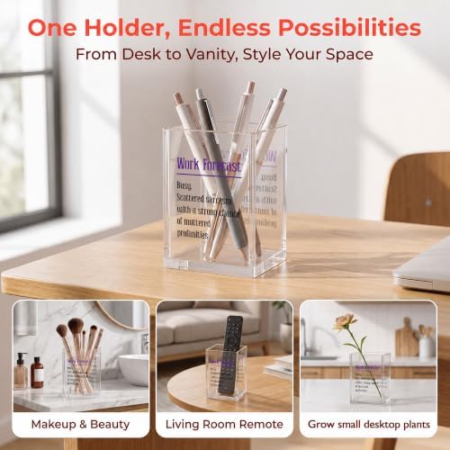 Funny Office Acrylic Cosmetic Pen Pencil Holder Cup, Work Forecast Cute Pencil Organizer, Minimalist Unique Desk Accessories, Humor Gag Sarcastic Gifts for Women Men Boss Employee（A13） - Image 3