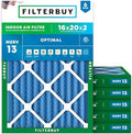 Filterbuy 16x20x2 Air Filter MERV 13 Smoke & Allergy Defense (6-Pack) by Filterbuy