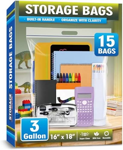 3 Gallon Extra Large Zipper Bag, Clear Plastic Zip Bag by Storage+Master