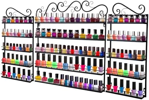 Sintuff 3 in 1 Nail Polish Rack Wall Mount Nail Polish Organizer 5 Tiers Shelf Storage Display Holder Stand Holds 200 Bottles for Home Salon Business Spa(Black) by Sintuff