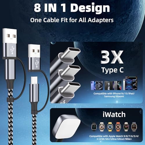 Travel Essentials with 3 Type-C/iWatch Charger, 5FT Multi Charging Cable - Image 2