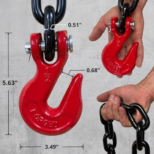 4PK - Falcon Cargo 1/2" X 25' Grade 80 Transport Binder Chain - 12,000 LBS WLL - Clevis Grab Hook, Tie-Down, Towing - Image 3