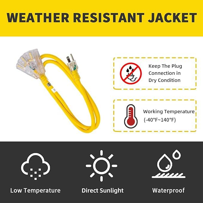 3-Outlets Indoor Outdoor Extension Cord Weatherproof - Image 7