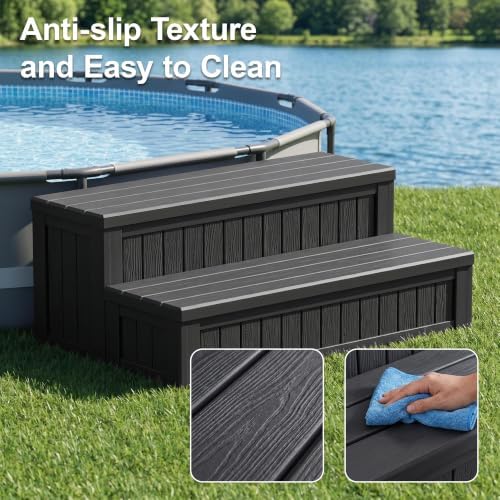 Plastic Hot Tub Steps with Storage, Spa Steps Outdoor Stairs, 36.6 Inches Long - Non-Slip All Weather Top & Feet, 32 Gallon Capacity, Waterproof for Porch/RV/Deck, Sturdy Plastic Frame, Black - Image 2