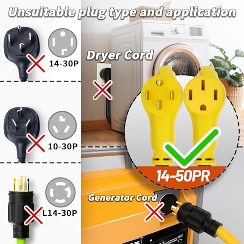 PlugSaf NEMA 14-50P/14-50R 6 FT 50 Amp RV/EV Extension Cord Outdoor with Grip Handle, 4 Prong Flexible Heavy Duty STW RV Power Cord Waterproof, 50A 125/250V 6250/12500W, Black-Yellow, ETL Listed - Image 2