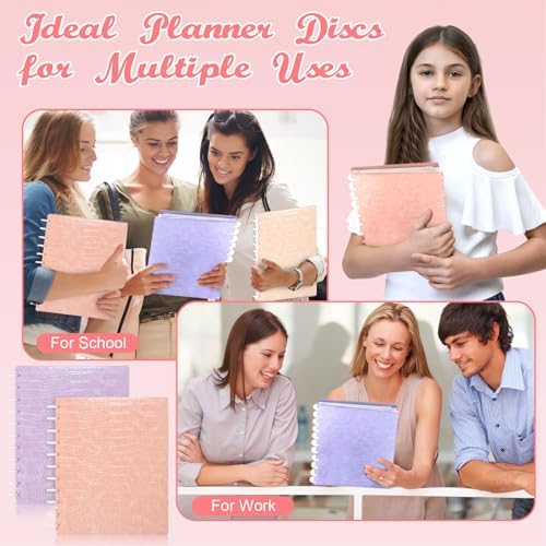 Pu Leather 8.5x11 In Discbound Notebook Cover And Disc Set Discbound Planner Cover with 11 Pc Expansion Discs Letter Size Discbound Refill Paper Disc Bound (Pink & Purple, 9x11.5) - Image 4