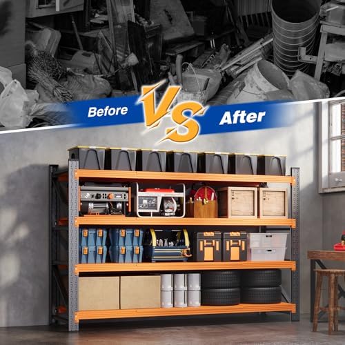 BYNSOE 71" W Storage Shelves 5000lbs Garage Metal Shelving Heavy Duty Garage Shelves Adjustable Storage Shelves for Industrial, Factory (Black-Orange, 71" W x 24" D x 69" H) - Image 5