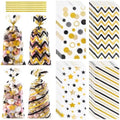 COQOFA Black Gold 5"X11" Gift Wrap Cellophane Cello Bags: Clear Candy Cookie & Plastic Goodie Storage Treat Party Favor Bags with Twist Ties - 100 Pcs for Graduation, Birthday & Retirement by COQOFA